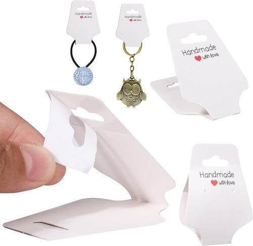 200PCS Necklace Display Cards Self Adhesive Jewelry Packaging Card for Keychain Bracelet Hair Band Fold Over Hanging Holder (White, 1.8x4.7 inches)
