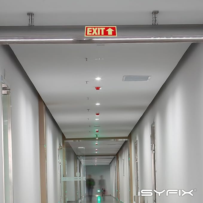 iSYFIX Exit Signs with Directional Up Arrow - 2 Pack 12x4 Inch Glow in the Dark for Business, School, Office, Warehouse - Durable 40 Mil Polystyrene, UV Laminated, Waterproof, Scratch & Fade Resistant