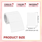 PATIKIL 2 x 3 Inch Rectangle Inventory Color Coding Labels 2 Roll, Square Self-Adhesive Inventory Label Stickers for Office Home Organization Name Tags, 250 Per Roll, White