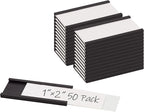 Realth C Channel Magnetic Label Holders 50 Pack 1'' x 2'' with Paper Inserts and Clear Plastic Protectors, Magnetic Data Card Holders File Cabinet Labels for Metal Racks and Shelves