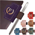 Personalized Mark Bookmark with Pen Holder, Leather Magnetic Book Marker 26 Letters,Custom Initials Page Marks, Gifts for Book Lovers Readers Men Women (Purple, F)