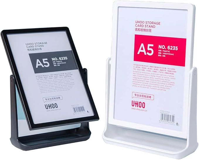 ECKEK ABS Plastic Sign Holder, Menu Displays T Shape Sign Stand, Rotating Display Stand for Ads, Menu, Photos, Business Card (Black A5 148×210mm/ 5.83×8.27 inches)