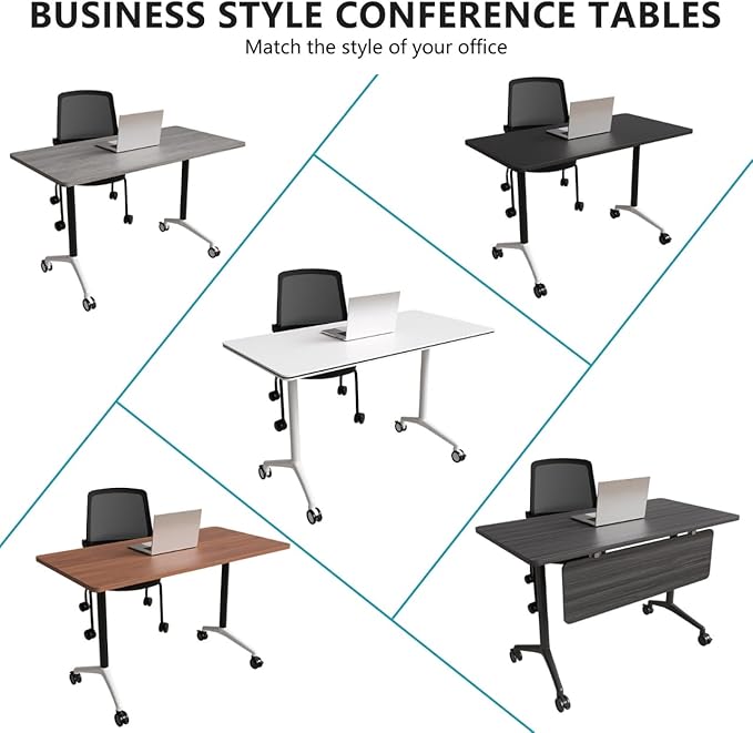 Goakwwuz Conference Room Table, Folding Conference Tables,Thicken Grey Tabletop,Flip Top Wooden Seminar Meeting Room Table for Conference Room Offices (4, Black+White, 47.2“)