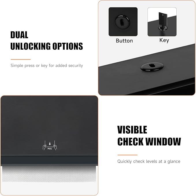 200-Sheet Wall-Mounted Paper Towel Dispenser, Fits Multi-Fold Towels up to 10x3.1 Inches, Perfect for Home & Business (Black)