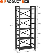 Homeiju Organization and Storage,Tall Bookcase with Shelves, Wood and Metal Book Shelf Storage Organizer, Industrial Display Standing Shelf Unit for Bedroom, Living Room, Black