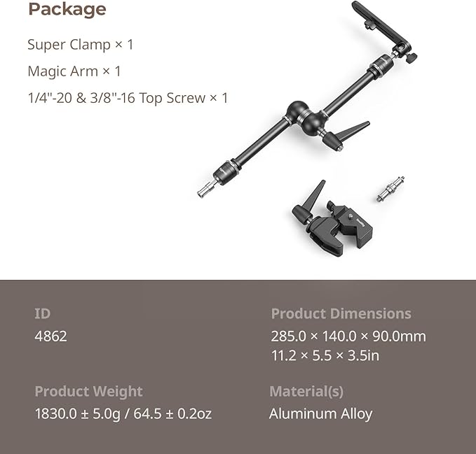 SMALLRIG Friction Magic Arm Camera Mount with Super Clamp and Platform, Overhead Camera Desk Mount Srand, Studio Space Saver, Heavy Duty Mount/Bracket for Lights, Cameras