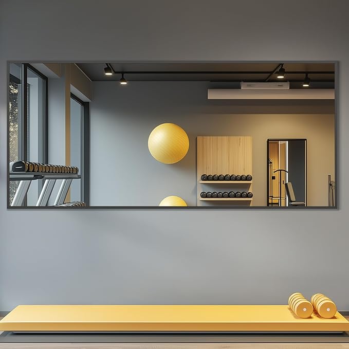 76"X34" Large Floor Mirror Full Length with Stand, Oversized Black Free Standing Full Length Mirror for Bedroom Living Room Home Gym, Rectangular Full Body Mirror, Tempered Glass