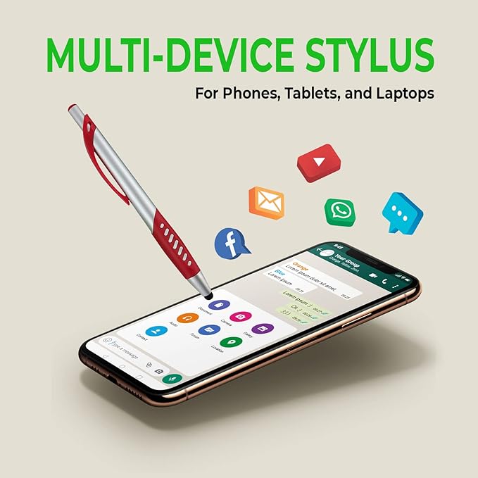 Personalized Pens With Custom Logo or Text-300 Pack Bulk-for Businesses, Parties, and Events, 2 in 1 Ballpoint Pen & Capacitive Stylus for Touchscreen Devices, Click Action, Black Ink, Black