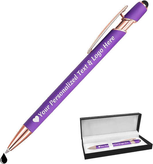 STREADVE Personalized Custom Pens Engraved Writing Pen with Name Logo, Customized Promotional Items Stylus Pen Gifts for Women Realtor Birthday Wedding Business, Purple