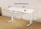Claiks Glass Standing Desk with Drawers, 55 Inch Adjustable Stand Up Desk, Quick Install Home Office Computer Desk with USB Ports, White