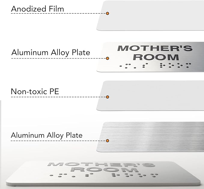 Office Signs for Business and Office, ADA Signs with Raised Text & Grade 2 Braille, Easy Installation with Adhesive Pad – Brushed Aluminum/Silver