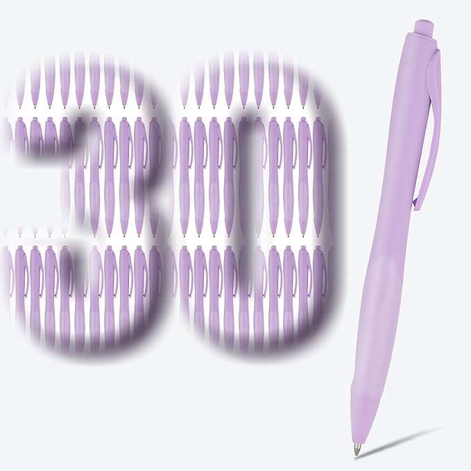 BallPoint Pens, 30 Pack (BLACK Ink),Bulk Pens, Purple Barrel,Click Pens for Office Home and School, Retractable Ballpoint Pens, Medium Point, 1.00MM (Purple)