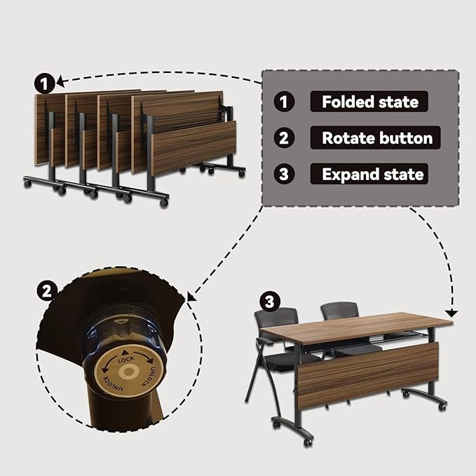 LKATOR Portable Conference Table,Folding Office Table with Wheels,Modular Seminar Meeting Table for 10 Person,Mobile Training Tables with Casters,Flip Top Confernece Room Tables for School,Meeting(8)
