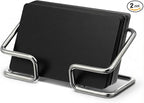 Grevosea 2 Pack Business Card Holder Desk Business Card Organizer Metal Desktop Cards Display Stand for Office Reception Event Conference Room Decor Desk Accessories (Silver)