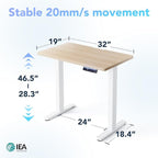 HUANUO One-Piece AI-Powered Electric Standing Desk, Smart APP, Work with Alexa & Google, Adjustable Height, 6 Memory Settings, Sedentary Reminder, Ergonomic Sit-Stand Desk, 32-inch, Light Walnut