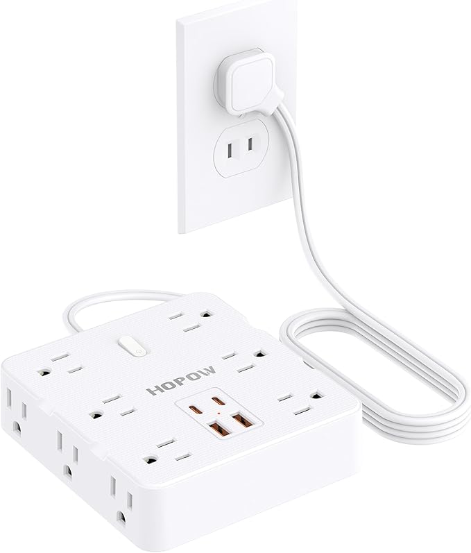 2 Prong Power Strip, 2 Prong to 3 Prong Outlet Adapter with 12 AC & 4 USB(2 USB-C), 1700J Two Prong Surge Protector, 5FT Extension Cord, Wall Mountable, Ideal for Old House Non-Grounded Outlets