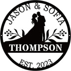 Wedding Couple Sign Metal, Personalized with Silhouette Names and Year, Rustic Iron Wall Art for Newlyweds, Wedding Anniversary Christmas Gift Idea