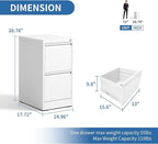 FLIXELIO 2 Drawer File Cabinet with Lock,Metal Vertical Filing Cabinets for Home Office,Heavy Duty File Storage Cabinet for Letter/Legal/A4/F4 Size File,Assembly Require (White, Vertical 2 Drawer)