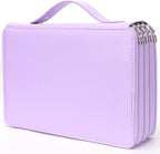 Vomgomfom Colored Pencil Holder - 200 Slot Deluxe PU Leather Pencil Case with Zipper Closure, Large Capacity for Watercolor Pens or Markers, Artist Organizer (Purple)