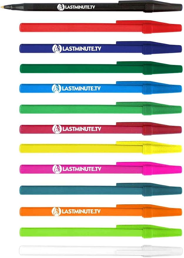 Personalized Stick Pens With your Custom Logo or Text-500 Pack Bulk-for Businesses, Parties, and Events, Custom Printed Slim Ballpoint Pens Colored with Cap, Blue, Black Ink