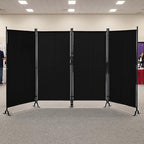 Proman Products - Galaxy 4 Panel Section Privacy Folding Screen Divider, Water Repellent Fabric Room Divider with Black Powder Coated Metal Frame for Indoors or Outdoors (Black)