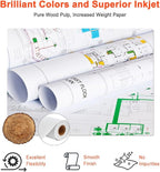 Plotter Paper 24" x 150', 2" Core 4.2 mil - 80 g/m² 20lb Bond Tracing Paper Roll for Wide Format Ink Jet Printers | Architectural Blueprints, Engineering Drawings, CAD, Custom-Sized Prints (4 Rolls）