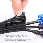 QCSIW 1/2"-10ft*2pcs Black/White Cable Sleeve - Protects Cords from Pets & Organizes Wires - Modern Style - Polyester Material - Flame Retardant - Easy to Use & Cut (Black, 10ft-1/2inch)
