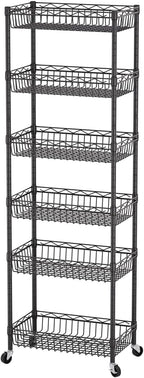 SINGAYE Shelf Closet Wire Shelving：Adjustable Metal Unit for Laundry Room Organization Bathroom Kitchen Home Storage with Wheels Pantry Rack Shelves
