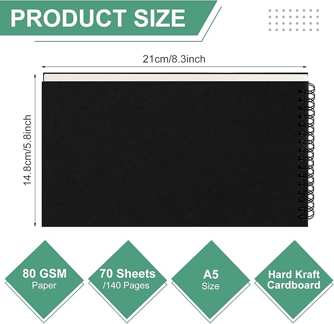 Engrowtic Dot Grid Notebook Top Spiral Notebook A5 Size Bullet Dotted Paper Hardcover Dot Journal 8.3''x 5.8'' 140 Pages Spiral Notepads for Sketching Drawing Writing School Office(Black,6 Pcs)