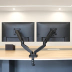 Amazon Basics Gas Spring Dual Computer Monitor Arm Mount, Adjustable, Holds up to 27" Monitors, Black