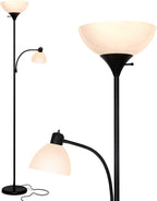 Brightech Sky Dome Plus LED Floor lamp, Torchiere Super Bright Floor Lamp with Reading Lamp for Living Rooms & Offices - Dimmable Tall Standing Lamp for Bedroom Reading - Black