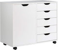 Giantex File Cabinet, Mobile Lateral Filing Cabinet with 5 Drawers &1 Door, Wheels, Rolling Storage Organizer for Home Office, Study Room (31”x 15.5” x 25.5”, White)