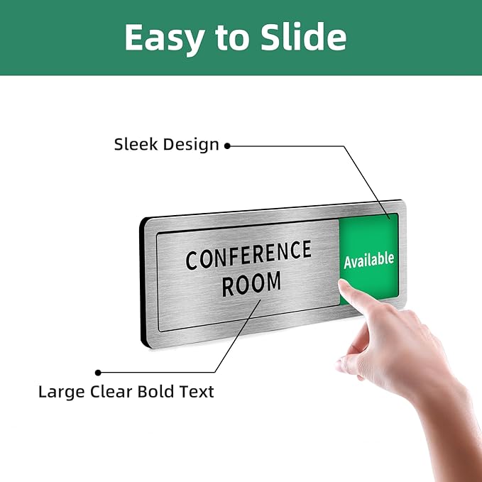 WeddingSteps Office Sign for Door Conference Room Sliding Door Signs In Use/Available DoNotDisturbSliderDoorSign,OfficeDoorSigns,Meeting inProgressBrushedSilverDoorSign,8.2""x2.7""