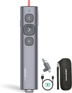 Norwii N95 Presentation Clicker, PowerPoint Clicker for Presentation Remote, Rechargeable Wireless Presenter Pointer, Slide Advancer for PC/Laptop/e-Book (BLE&USB-A&C, Red Light)