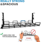 No Drill Under Desk Cable Management Tray, Desk Wire Management Cable Tray Sturdy Metal Wire Organizer Under Desk Basket for Office and Home Standing Desk -Black