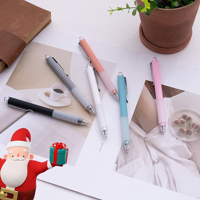 Linbsunne Ballpoint Pens Medium Point 1mm Black Ink Work Pen with Super Soft Grip Ball Point Pen for Men Women Retractable Office Pens (Silver Clip-6 count)