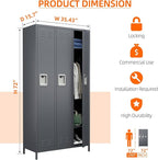 SUPEER Metal Employee Lockers with 3 Doors,Metal Locker with 9 Hooks for Office Gym Garage Home,Assembly Required,Dark Grey