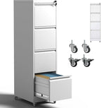 IKIMI 4 Drawer Locking File Cabinet with Wheels,White Metal Mobile Filing Cabinets,Vertical File Cabinet for Home Office,Heavy Duty Rolling Storage Cabinet for A4/Letter/Legal Size,Assembly Required