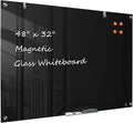 TSJ OFFICE Glass Dry-Erase Board - 48 x 32 Inches Wall Mounted Black Glass Magnetic Whiteboard, Large Frameless White Board for Office, Home & School