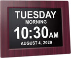 American Lifetime, New Version, Day Clock Extra Large Impaired Vision Digital Clock with Battery Backup and 5 Alarm Options, Premium Mahogany Color, 8 inch