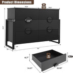 LGHM Fluted Dresser for Bedroom with 6 Drawers, Modern 6 Drawers Dressers with Semicylinder Fluted, Solid Chest of Drawers, 50" W Dresser with Bold Steel Frame, Metal Handles, Black