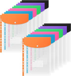 Binder Pocket Organizer Folders, 12 Pack Expandable Files Bag Plastic Envelopes Binder Folders with 11 Holes for 2/3/4 Ring Binder, Document Pouch with Snap Button and Label for School Office Home
