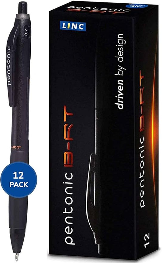 Pentonic BR-T Retractable Ballpoint Pens, 12 Count, Black Ink, 0.7 mm Fine Point, Smooth Writing For Journaling, Office & School (PEN12120)