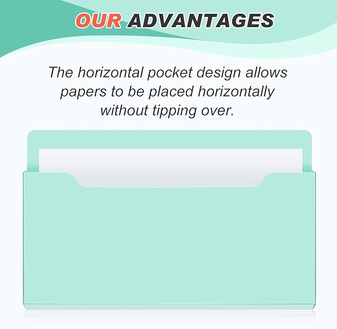 Feifeiya Magnetic Pocket File Holder Large File Folder Organizer Paper Mail Letters Holder Wall Hanging Office Supplies for Refrigerator Whiteboard Cabinets(13.8 x 8.3 Inch,Horizontal,Mint Green)