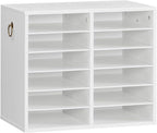 HOOBRO Literature Organizers, 12 Compartments Office Mailbox with Adjustable Shelves, Wood Countertop Literature Sorter for Office, Home, Classroom, Mailrooms Organization White WT12WF01