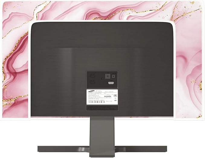 Baocicco Gold Pink Marble Waterproof Computer Monitor Dust Cover 22, 23, 24, 25 Inch Monitor Accessories Laptop TV LCD Screen Decoration for Tablet Anti-Static Dustproof Protective for Home Office