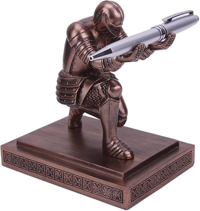 Amoysanli Knight Pen Holder Desk Organizers and Accessories Desk Decor Resin Pen Holder as Gift with a Cool Pen for Office and Home (Red)