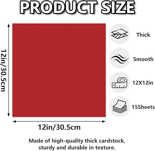 15 Sheets Red Cardstock 12"x12",250gsm/90lb Heavyweight Cardstock Paper, Thick and Smooth Card Stock Perfect for Card Making, Scrapbooking and Crafts
