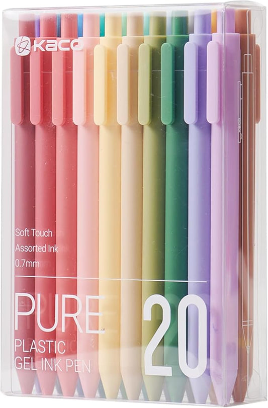 Kaco PURE Gel Pens 20 Assorted Color Ink 0.7mm, Medium Point, Aesthetic Cute Stationery Pens for Journaling Pens