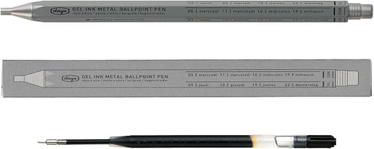 MARK'STYLE days, Gel Ink Metal Ballpoint Pen - 0.5mm Retractable Black Ink, Retro styling Light Weigh Pen, Made in Japan- Perfect for School, Office, and Journaling (Gray)